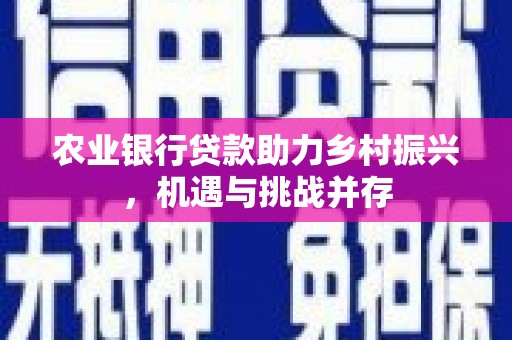 依安农业银行贷款助力乡村振兴，机遇与挑战并存